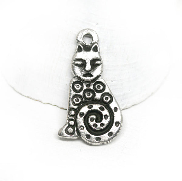 Antique Silver cat pendant bead Double sided