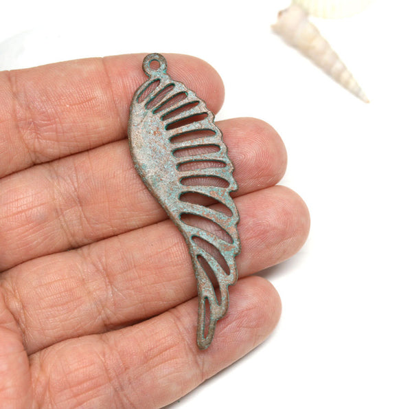 57mm Angel Wing pendant bead Green patina on copper