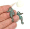 2pc Seahorse Green patina beach jewelry charms 33mm