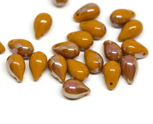 20pc Ochre yellow teardrops Yellow brown glass beads - 6x9mm