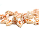 10x6mm White leaf beads Orange inlays Czech glass pressed leaves - 40Pc