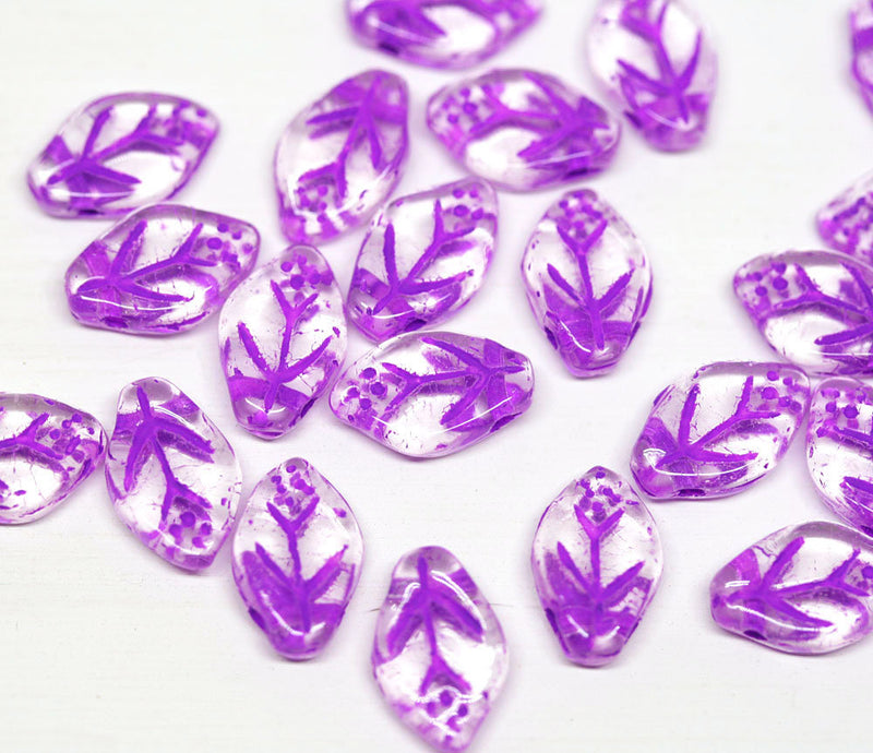 12x7mm Leaf beads Crystal clear Czech glass pressed leaves - 20Pc