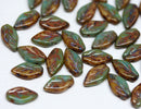 10x6mm Turquoise and Brown leaf bead Picasso czech glass - 40Pc