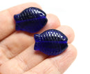 2Pc Large fish beads Dark blue Czech glass animal pressed beads