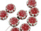 14mm Red pansy flower czech glass beads pale grey daisy - 6Pc
