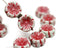 14mm Red pansy flower czech glass beads pale grey daisy - 6Pc
