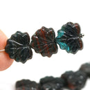 11x13mm Czech glass leaf beads, Dark mixed color Black brown teal Maple leaves - 10Pc