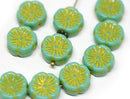 12mm Turquoise green Pansy flower Czech glass beads - 10pс