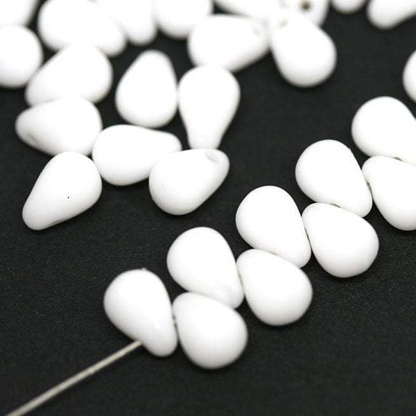 4x6mm Opaque White small drops Czech glass teardrops - 50Pc