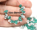 4x6mm Turquoise green teardrop beads Silver flakes Tiny czech glass - 50Pc