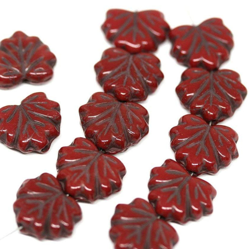 11x13mm Dark Red and Black glass beads maple leaf Czech glass - 10Pc
