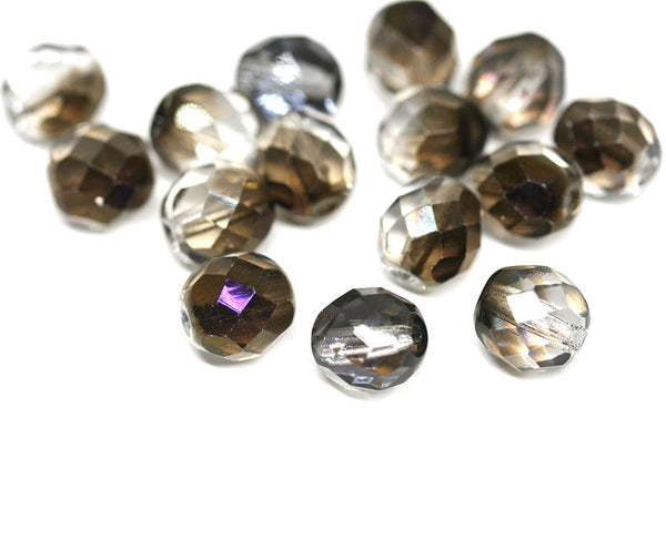 8mm Crystal Clear black blue purple luster czech glass fire polished beads - 15pc