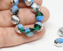 8mm Blue Silver round Czech glass Teal Green Blue mixed color fire polished faceted beads 15Pc