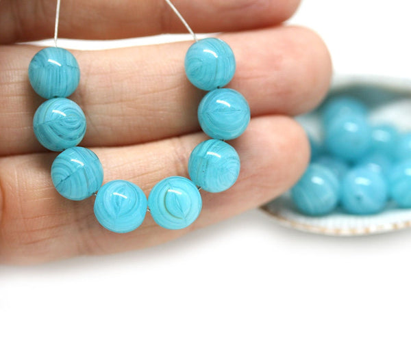 8mm round mixed blue czech glass druk pressed beads 30Pc