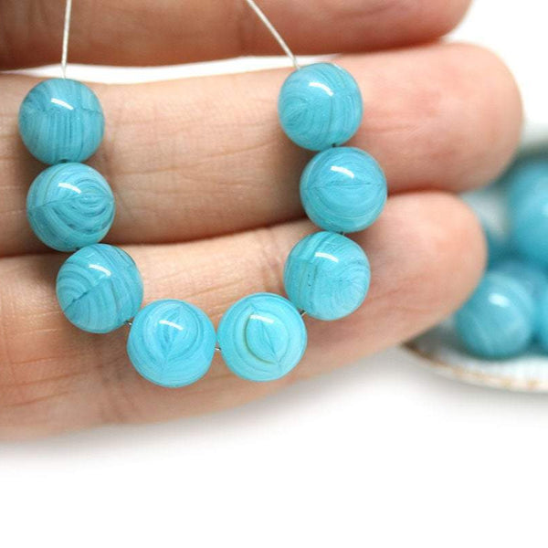 8mm  Mixed blue round czech glass druk pressed beads 20Pc