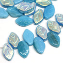 12x7mm leaf beads, Dark blue czech glass pressed leaves - 25pc