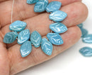 12x7mm Lustered Dark Blue leaf beads Czech glass - 25pc