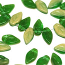 10x6mm Green beige leaf Czech glass beads - 40Pc