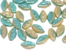 10x6mm leaf beads, Blue Beige Czech glass pressed leaves - 40Pc