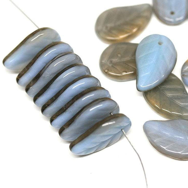 14x9mm Blue brown Czech glass leaves, Two tone mixed color - 20pc