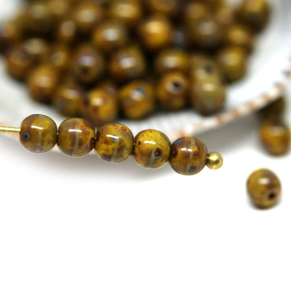 4mm Picasso Yellow Czech glass beads round druk spacers - about 80pc