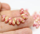 4x6mm Pink small drops Beige pink mixed color Czech glass - 50Pc