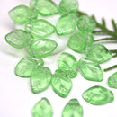 12x7mm Green leaf beads Czech glass pressed leaves - 30Pc