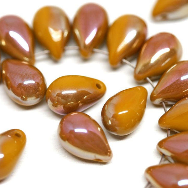 20pc Ochre yellow teardrops Yellow brown glass beads - 6x9mm