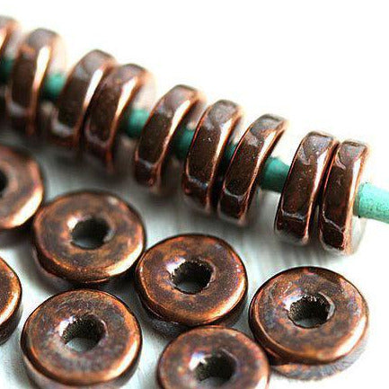8mm Dark Copper Metalized rondelle ceramic beads 20pc