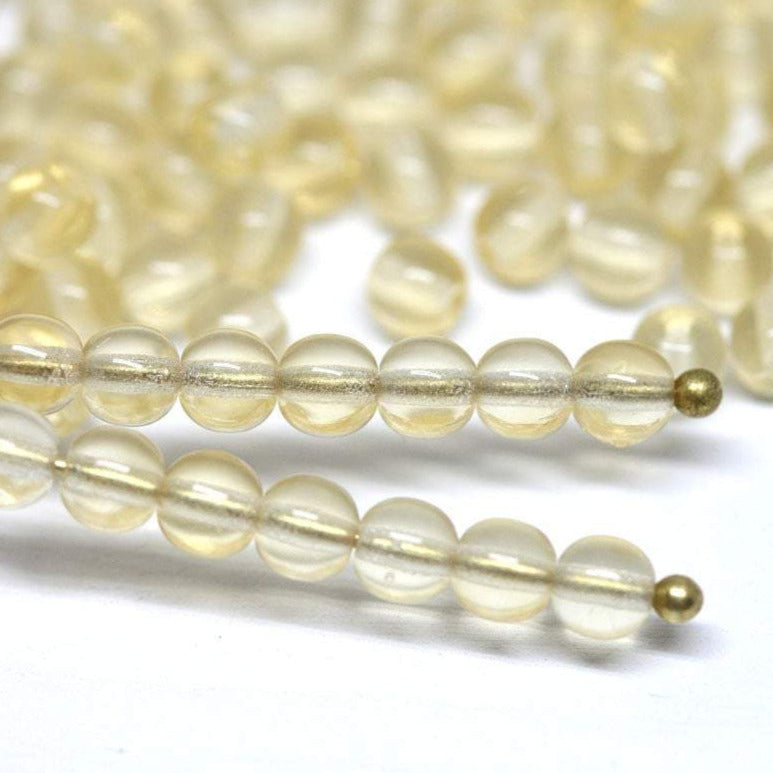 4mm Light Yellow czech glass round druk beads spacers - approx.90pc