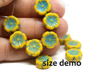 12mm Turquoise green Pansy flower Czech glass beads - 10pс