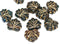 11x13mm Dark teal black leaf beads Golden inlays Czech glass Maple leaves - 10Pc