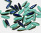 40pc Turquoise green Dagger Czech glass beads Dark blue luster - 3x11mm