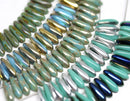 40pc Turquoise green Dagger Czech glass beads Dark blue luster - 3x11mm