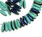 40pc Turquoise green Dagger Czech glass beads Dark blue luster - 3x11mm