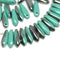 40pc Turquoise green Metallic gray Dagger Czech glass beads Dark gray luster - 3x11mm