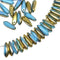 40pc Turquoise blue Dagger Czech glass beads Gold luster Blue Golden - 3x11mm