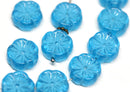12mm Blue Pansy flower Czech glass beads, Transparent Blue - 10pc