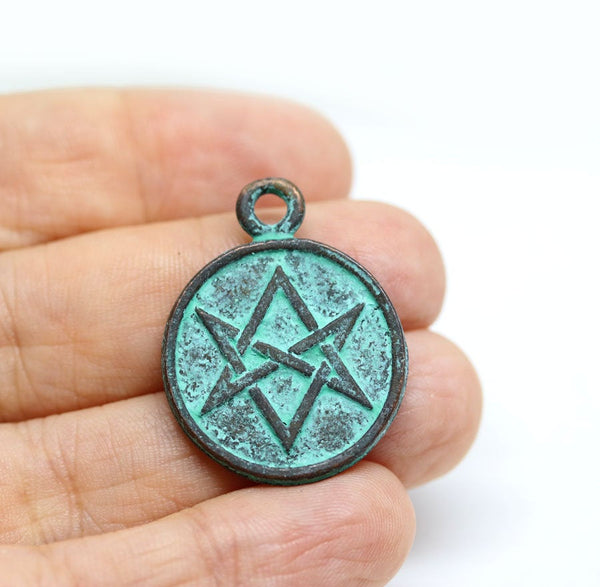 David Star pendant bead green patina Copper