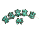 6pc Green patina copper small Flower beads