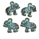 4pc Indian Elephant charms Green patina