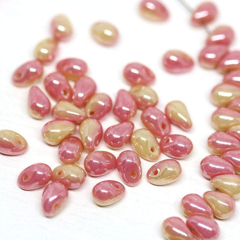 4x6mm Pink small drops Beige pink mixed color Czech glass - 50Pc