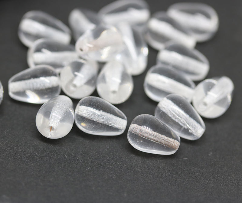 20Pc Crystal clear pear shape teardrop czech glass beads - 11x7mm
