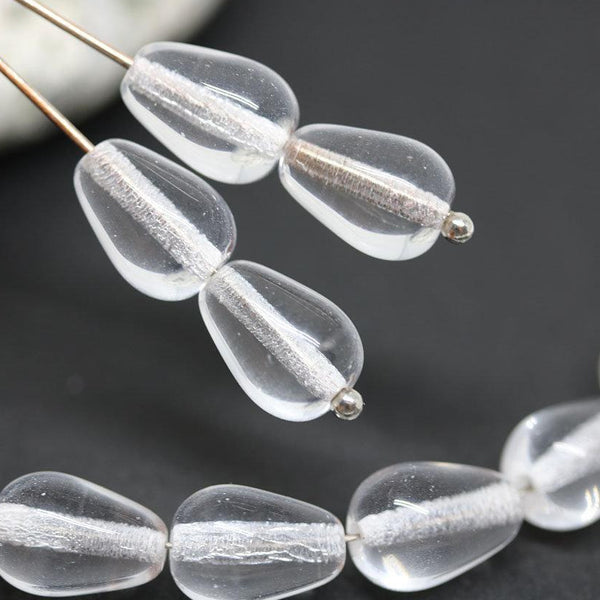 20Pc Crystal clear pear shape teardrop czech glass beads - 11x7mm