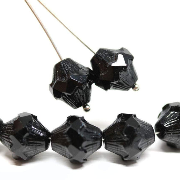 11x10mm Jet black bicone beads Baroque czech glass Fire polished large bicones - 4pc