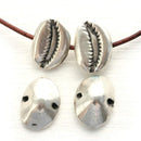 2pc Antique Silver Cowry shell beads