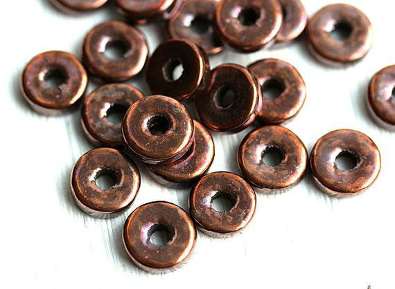 8mm Dark Copper Metalized rondelle ceramic beads 20pc