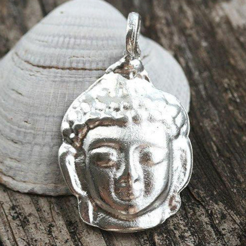 Silver Buddha face pendant bead