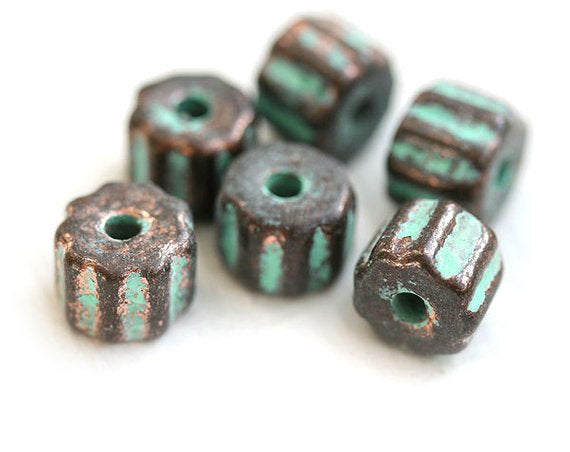 6x9mm Brass metalized greek ceramic wheels spacer patina rondelle beads 6pc