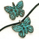2Pc Green patina butterfly charms